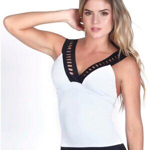 Protokolo Activewear Sara Tank White w/Black Size S/M NWT